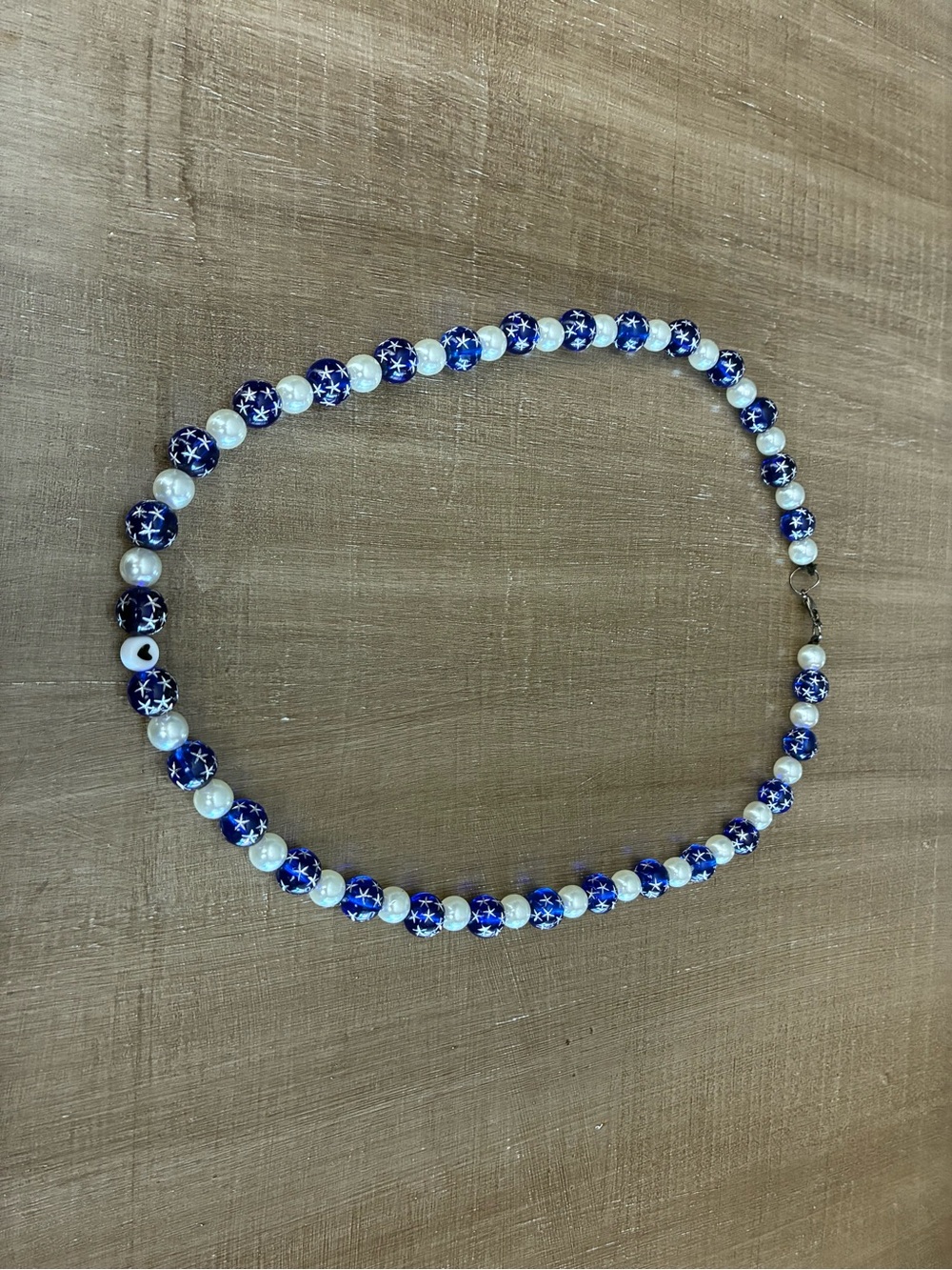 Handcrafted Blue and White Star Bead Necklace